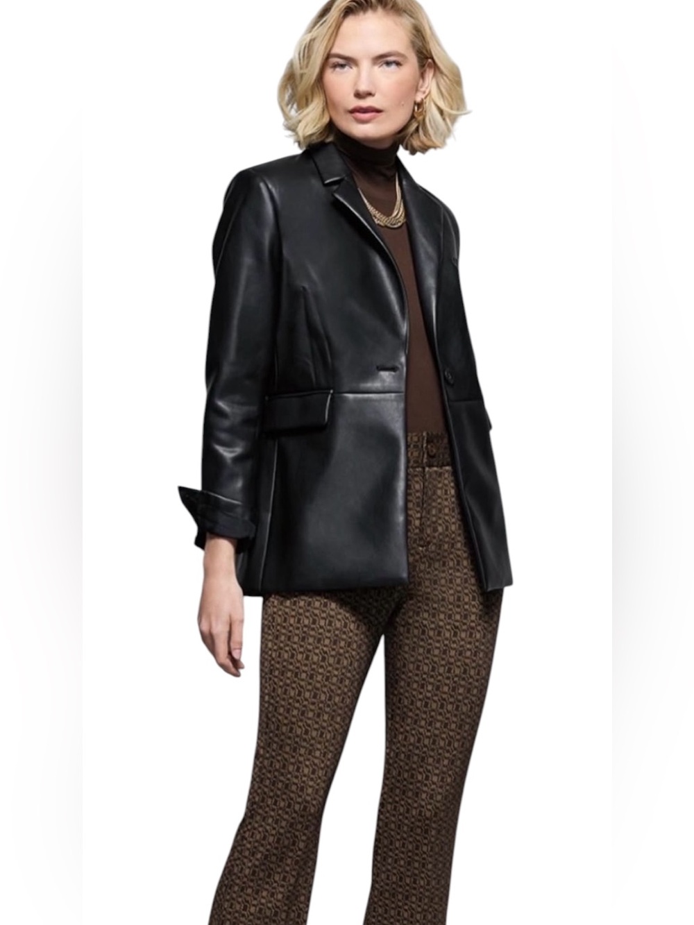 Witchy Goth Black Soft Faux Leather Cabi James Tailored Blazer Jacket Sz S